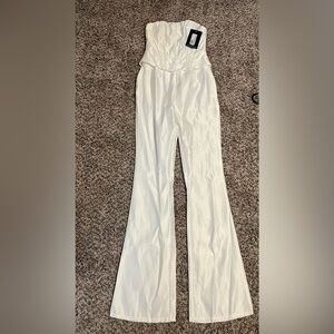 White Satin Corset Detail Bandeau Flared Jumpsuit size0 pretty little thing